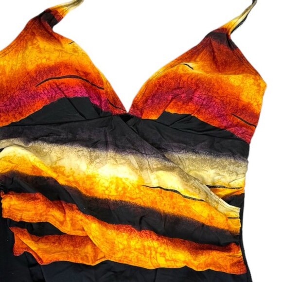 Fantasizer NEW Faux Wrap Halter 1 Piece Swimsuit Gradient Sunset Support Cups 16 - Picture 4 of 16